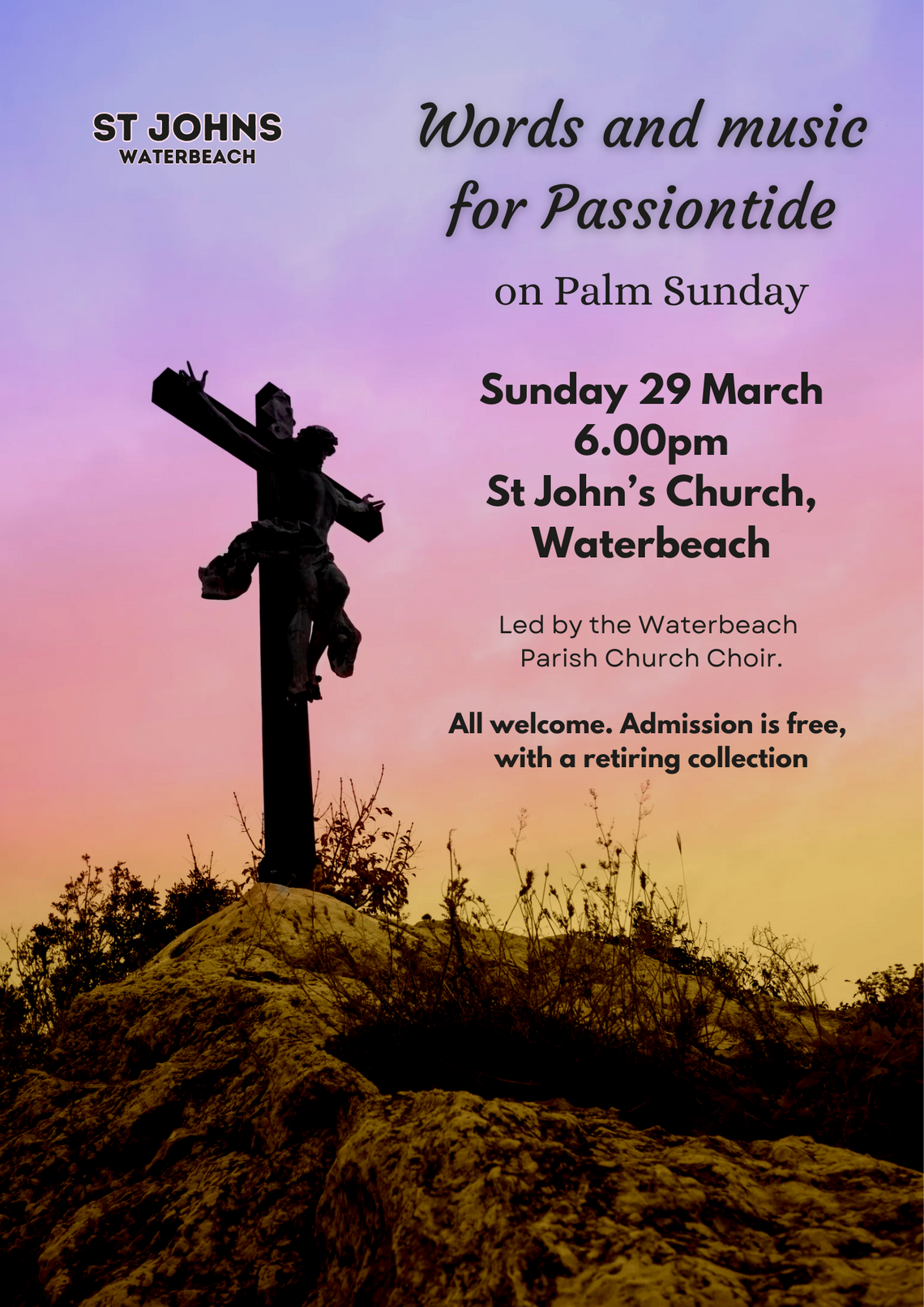 Poster for service on Palm Sunday 2026